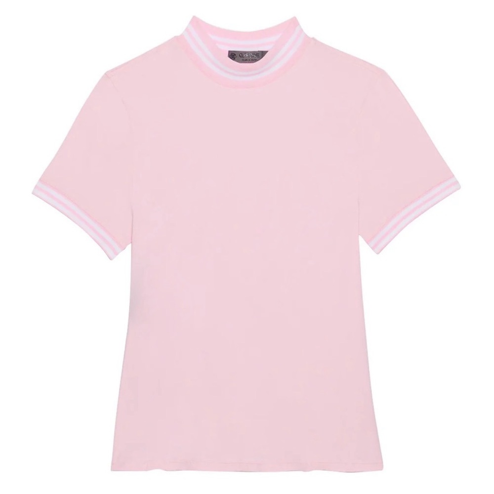 G/FORE Pink and White Striped Collar Short Sleeve Top NWOT